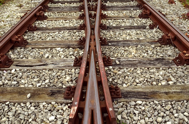 Close-up of a railroad track junction